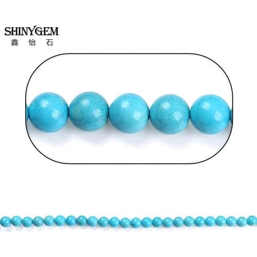 ShinyGem 4/8/12mm Round Genuine Blue Green Turquoises Natural Stone Beads For Jewelry Making Blue Howlite Stone DIY Accessories