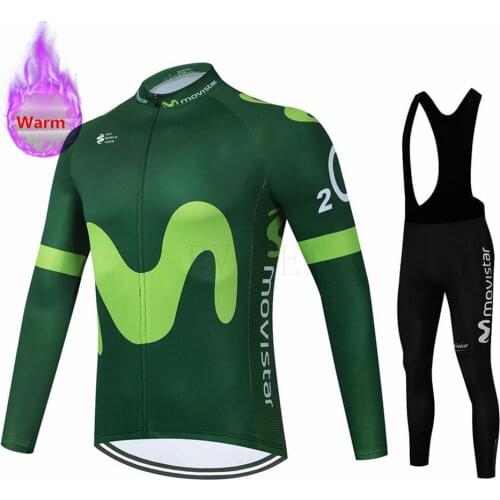 2022 New Movistar Cycling Jersey Team Bike Winter Thermal Fleece Long Sleeve Set Ropa Ciclismo Bicycle Triathlon Cycling Set