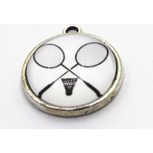 New Arrive 10pcs badminton Charm dangle charms for bracelets necklace jewelry accessory glass pendants sport hanging charms