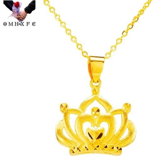 OMHXFC Wholesale PN598 European Fashion Fine Hot Woman Girl Party Birthday Wedding Gift Crown 24KT Gold Pendant Charm