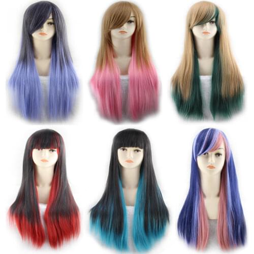 Anime Long Straight Black Red Ombre Wig With Bangs Synthetic Harajuku Lolita Hair Anime Cosplay Wigs For Women Free Shipping