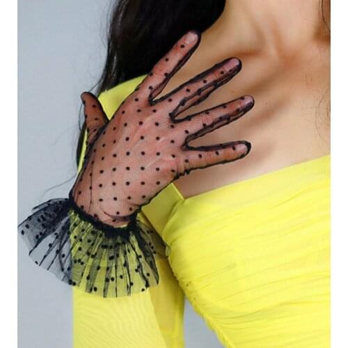 Summer Female Thin Mesh Dot Anti-UV Non-slip Cycling Driving Sunscreen Gloves Sexy Lace Full Finger Ceremonial Mittens L84