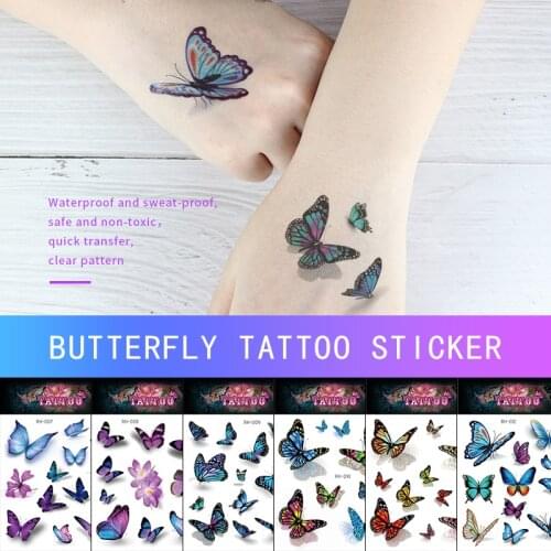 Sexy 3D Butterfly Flower Arm Body Art Flash Water Transfer Waterproof Temporary Tattoo Sticker For Women Girls Fake Tattoos
