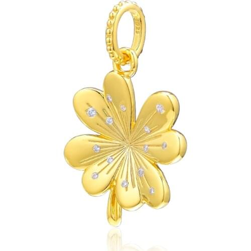 Fits For Pandora Charms Bracelets Shine Lucky Four-Leaf Clover Hanging Beads 100% 925 Sterling-Silver-Jewelry Free Shipping