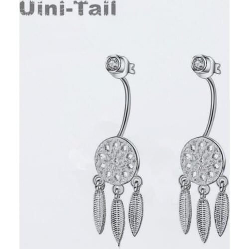 Uini-Tail hot new 925 sterling silver Korean feather dream catcher hanging earrings fashion tide flow high quality jewelry