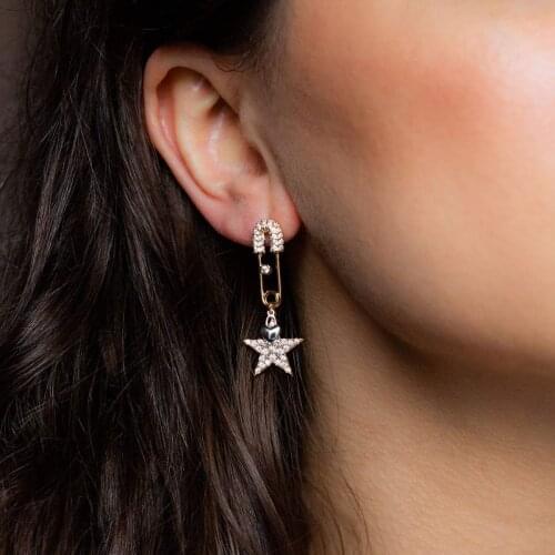 New design safey pin heart star charm dangle earring high quality 5A cz cubic zirconia fashion women jewelry