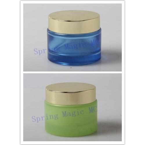 50G blue green Glass Cream Jars For Mask,Eye Cream,Essence Glass Jar Cosmetic Packaging,Empty Glass Bottles Cosmetic containers