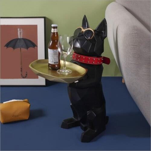 Nordic French Fighting Dog Storage Tray Resin Ornaments Art Home Livingroom Figurines Crafts Entrance Proch Sculpture Decoration