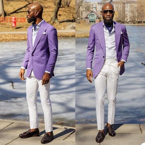 Summer Purple Mens Tuxedos Slim Fit One Button Men Business Pants Suit Tailored Prom Party Wedding Suits Only One Jacket