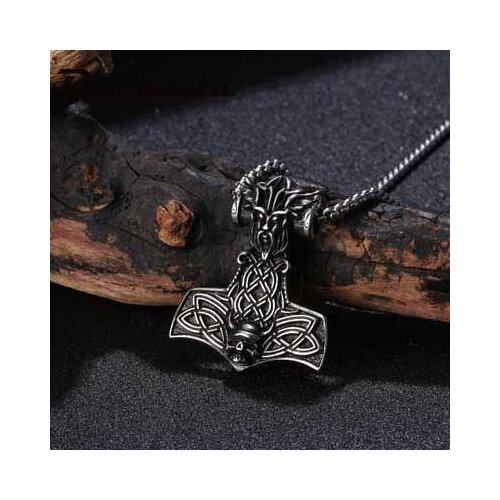 Thors Hammer Mjolnir Skull Pendant Necklace Viking Scandinavian Norse Viking Necklace With Stainless Steel Chain OSDZ138