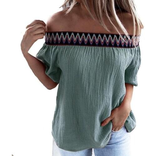 Summer T-shirt Women Loose Top Off Shoulder Patchwork T-Shirts Women Short Sleeve Loose T-shirt 2021