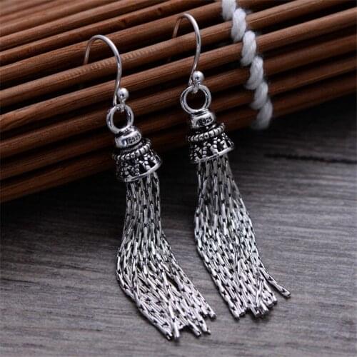 BESTLYBUY Genuine 925 Steling Silver Thai Silver Drop Earring Long Tassels Temperament Women Earrings Free Shipping
