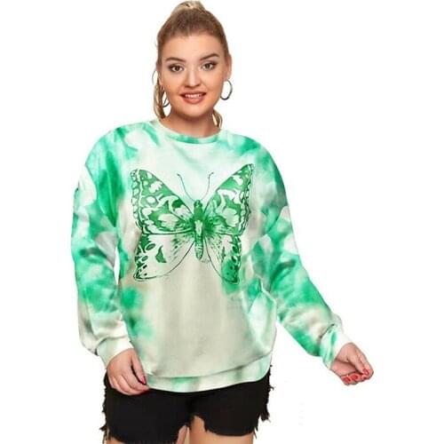 2021 New Chic Tie-dye Butterfly Print Girls Women Sweatshirt Oversized Long Sleeve Casual Pullovers Fashion Plus Size Clothes