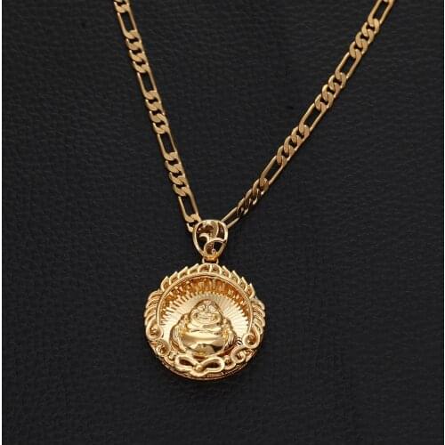 Gold Color Buddhism Pendant Necklace For Women Men Maitreya Buddha God Bless Jewelry