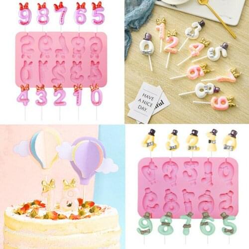 0-9 Numbers Silicone Lollipop Molds Bows Chocolate Cheese Stick Mold DIY Birthday Cake Decoration Candle Form Baking Tools
