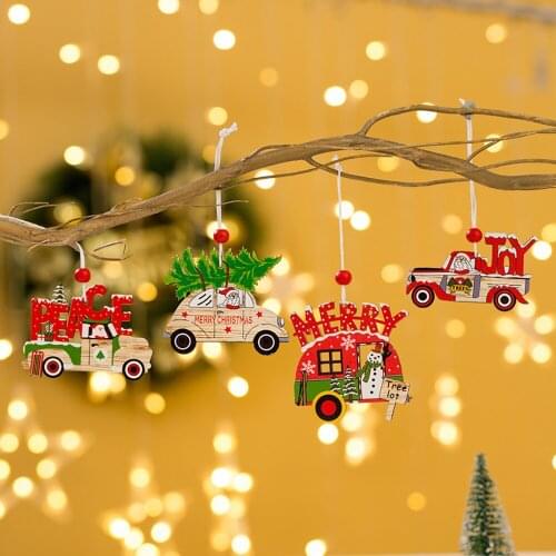 3pcs Christmas Tree Ornaments Wooden Car Xmas Party Props Christmas Decorations For Home Hanging Pendants Kids Toys Navidad 2021
