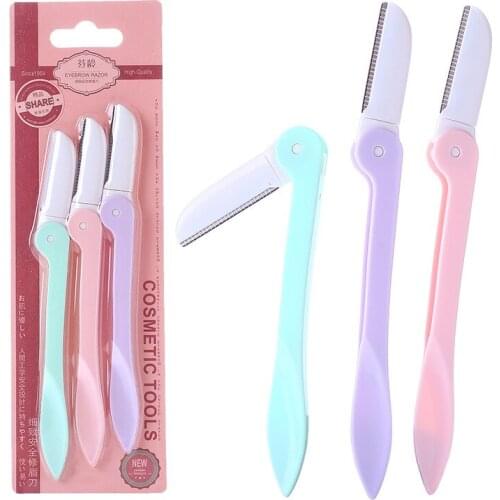 3 Pcs/Set Foldable Eyebrow Shaver Remove Facial Hair Eyebrow Trimmer Stainless Steel Blades Portable Safety Shaving Eyebrow