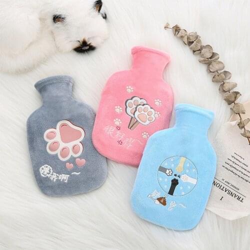 350 ML Cute Cats Claw Rubber Hot Water Bottle Cartoon Short Plush Cover Small Water Filling Hot Water Bottle Water Hand Warm