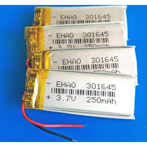 4 pcs 301645 3.7V 250mAh lipo lithium polymer rechargeable battery for bluetooth pen smart watch MID headset headphon video pen