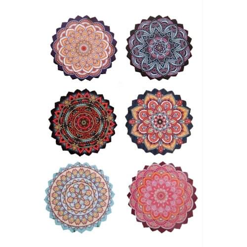 6 pcs tile design wooden coaster custom design wood art turkish tile art decorative colorful pattern beverage