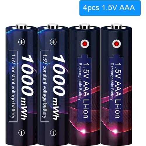 100% capacity AAA Rechargeable Battery 1.5V AAA 1000mWh Li-ion Battery for Flashlight Toys Watch MP3 Player