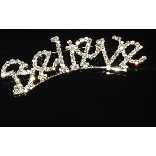 Handmade Script Letters "Believe" Word Brooch Pin Blingbling Rhiestone Jewelry&Gift WHOLESALE