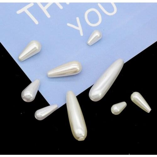 100pcs All Sizes White/Ivory ABS Imitation Pearl Water Drops Beads DIY JewelryEuropean Spacer Hole Bead For Jewelry Making