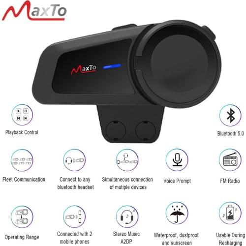 Maxto M2 Waterproof 6 Riders 1000M Motorcycle Bluetooth 5.0 FM MP3 Helmet Casco Intercom Intercomunicador Headset Interphones