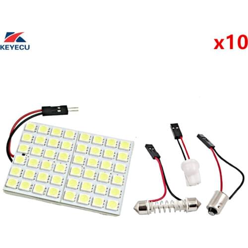 KEYECU 10PCS 12V White 5050 48-SMD LED Panel Dome Light Lamp With T10 BA9S Festoon Adapter