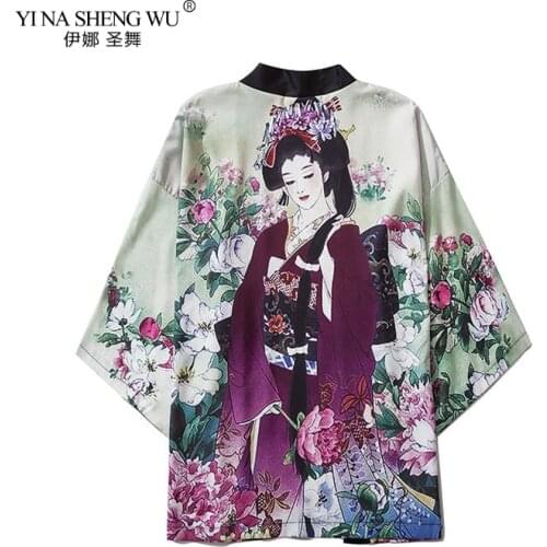 Kimonos Casual Vintage Print Women Clothes Traditional Kimonos Blusas Fashion Harajuku Men Japanese Sexy Beach Yukata Clothing
