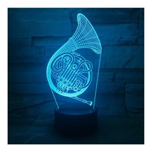 Creative LED Night Light 3D Acrylic French Horn Nightlight Bedside Illusion Table Lamp Bluetooth Base Cute Kids Friends Gift
