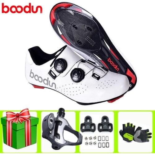 BOODUN Reflective Men Road Bike Shoes Carbon Fiber Sole Ultralight Cycling Shoes Self-lock Triathlon Road Bicycle Racing Bicicle