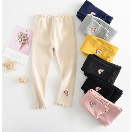 Rainbow Embroidered Girls Leggings For Spring Autumn New Girls Fashion Skiny Leggings Children Cotton Pants Kids Sport Trousers