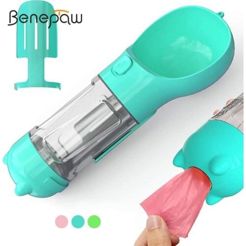 Benepaw Multifunctional Portable Dog Water Bottle Lightweight Travel Pet Drinking Cup With Trash Bag Storage Hanging Poop Shovel