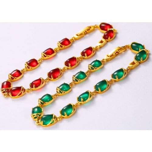24k Gold Retro Luxury Malay Jade Inlaid Artificial Copper Alloy Bracelets For Women Korean Style Girls Jewelry 2021 Trend