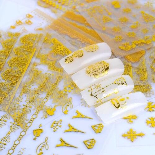24 Designs 3D Beauty Nail Sticker Sets Golden Flower Bronzing Panda Lace Pattern Manicure DIY Adhesive Tips Art Hollow Foils