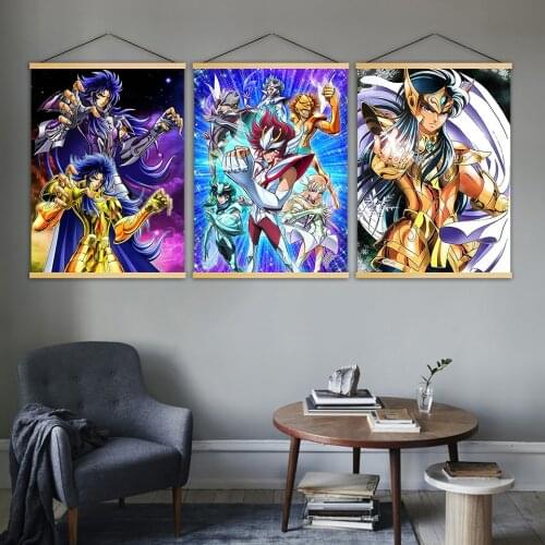 Canvas Wall Art Printed Modern Saint Seiya Japanese Animation Poster Solid Wood Hanging Scrolls Painting Nordic Hobby Home Decor
