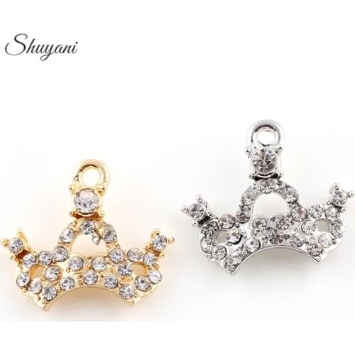 Factory Price 20Pcs/lot Silver Gold Princess Crown Charm Pendant Findings For Bracelet Jewelry Making