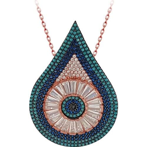 New Circle Evil Eye Necklace Baguette Evil Eye Necklace 925 Sterling Silver Turkish Evil Eye Mother of Pearl Turquoise Bohemian