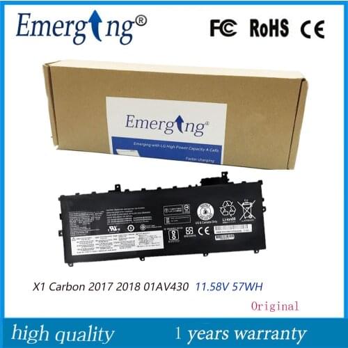 11.58V 57Wh New Original Laptop Battery for ThinkPad X1 Carbon 2017 2018 01AV430