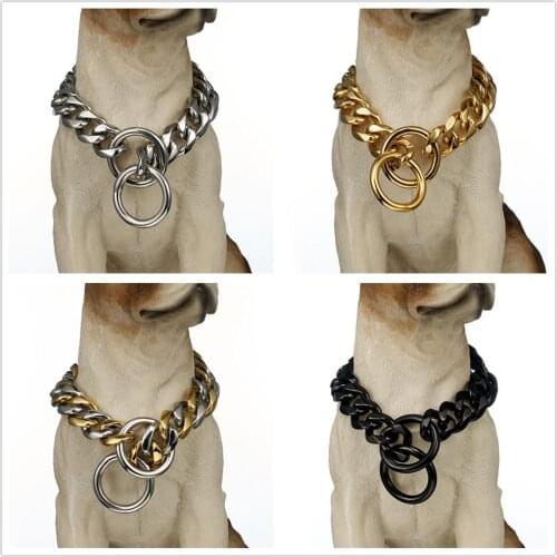 Comfortable Daily Use Pet Heavy Duty Choke Collar Necklace Huge Double Cuban Curb Chain Stainless Steel Collar For Dogs 12-34"