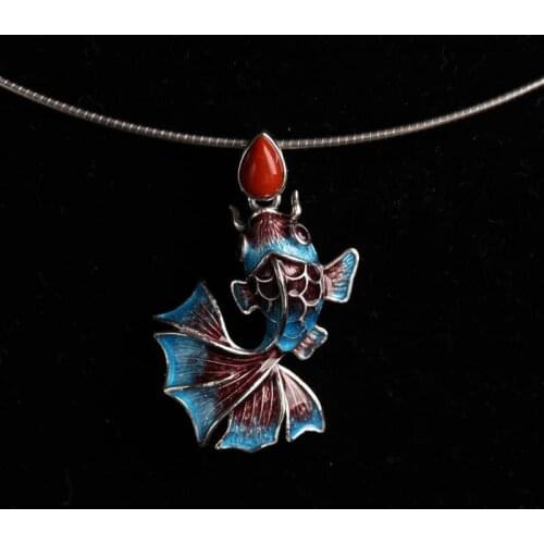 Yu Lian Sterling Silver Ornament Handmade Womens Niche Ethnic Style South Red Elegant Elf Tears Collarbone Necklace Pendant