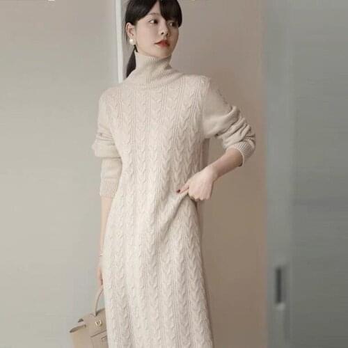 Turtleneck Sweater Dress Women Solid Korean 2021 Jumper Dresses Knitted Thick New Autumn Woman Warm Winter Pollover solid