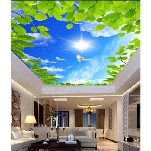 Custom photo 3d wallpaper ceiling mural Green leaves sky sunlight home decor 3d wall murals wallpaper in the living room