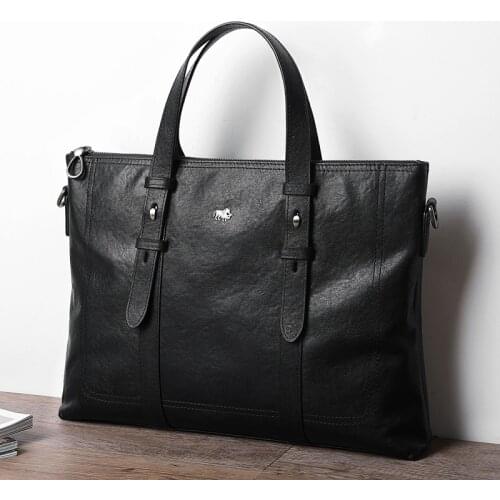 Bison Denim Cowhide Business Briefcase Men Genuine Leather Handbag Mens Messenger Bag Soft Handle Laptop Bags Bolso Hombre