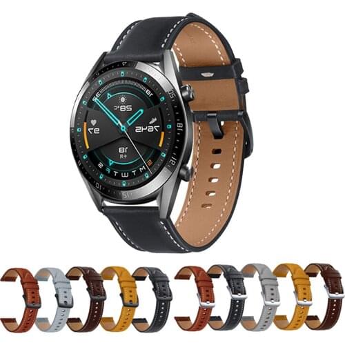 For Huawei GT 2 46mm/2E/2 Pro Watchband Strap 22mm Genuine Leather Replacement Bracelet For Amazfit GTR 47mm Pace Stratos Correa