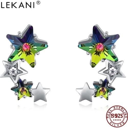 LEKANI Stackable Star Stud Earrings S925 Sterling Silver Colorful Austria Crystal Earrings For Women Engagement Party Jewelry