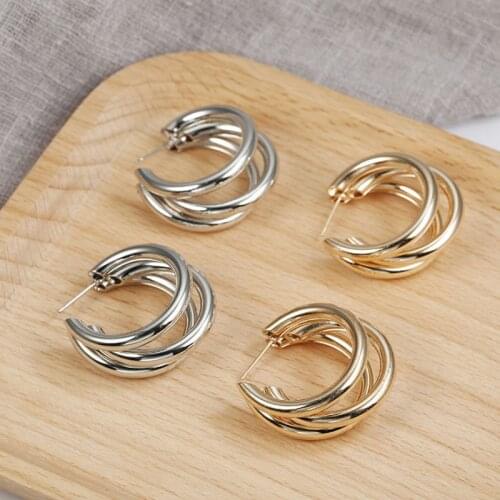 Punk Style Earrings Gold/Silver Color Creativity Overlay Semi-circle Open Circle Earrings Women Exaggerated Piercing Jewelry