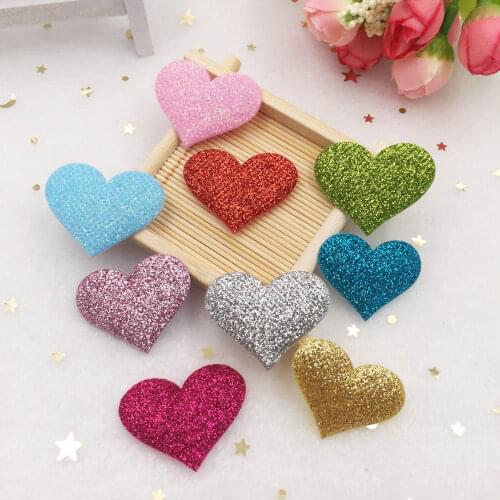 40pcs Mix Glitter Bepowder Applique Cloth Padded Heart Patches Wedding DIY Hair Clip Accessories Craft Supplies E085*2
