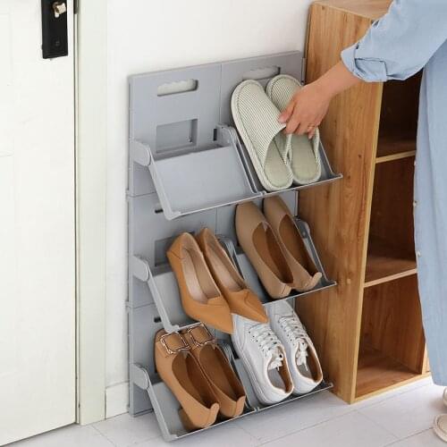 4 Pack Shoe Rack Wall Mounted Shoes Organizer Plasitc Accessories Storage Shelf Hanger for Slippers Sandals High Heels Sneaker
